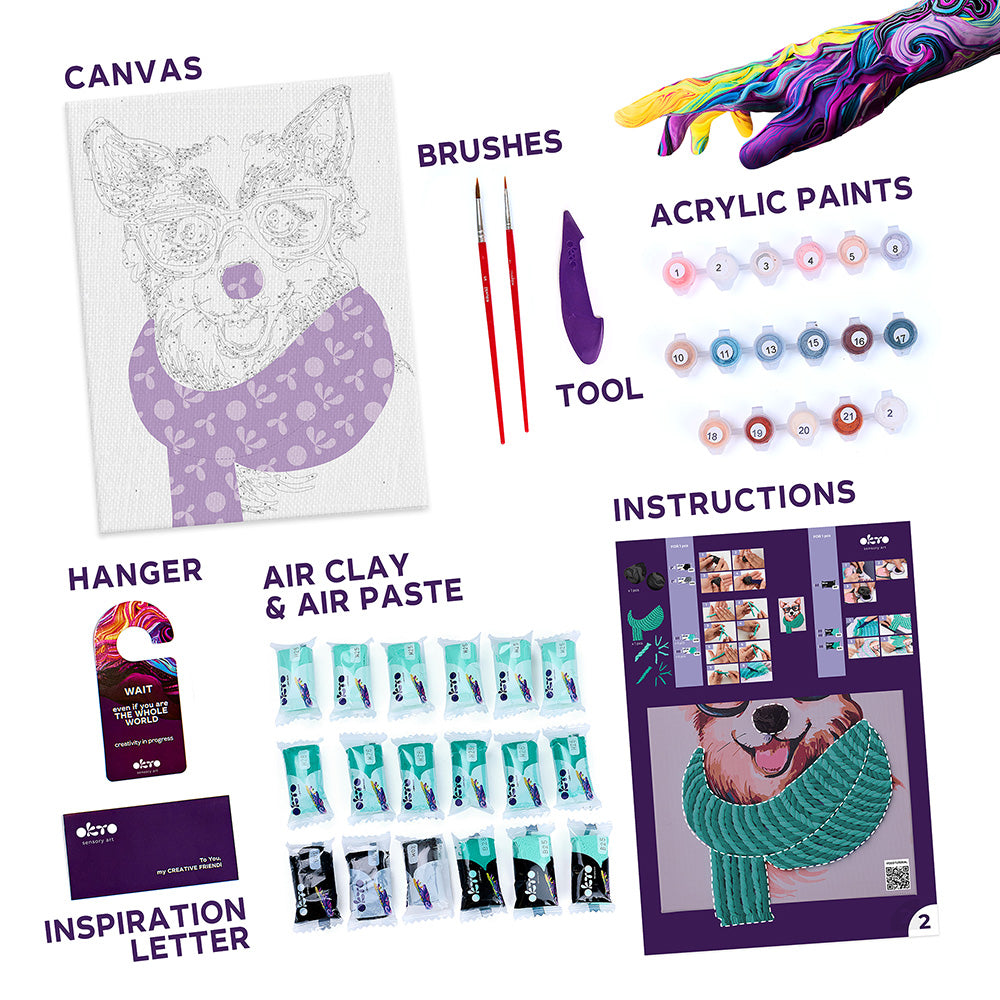 3D modeling+painting kit TM OKTO & Ideyka "Fashion Corgi" 11.8" x 15.7" inch