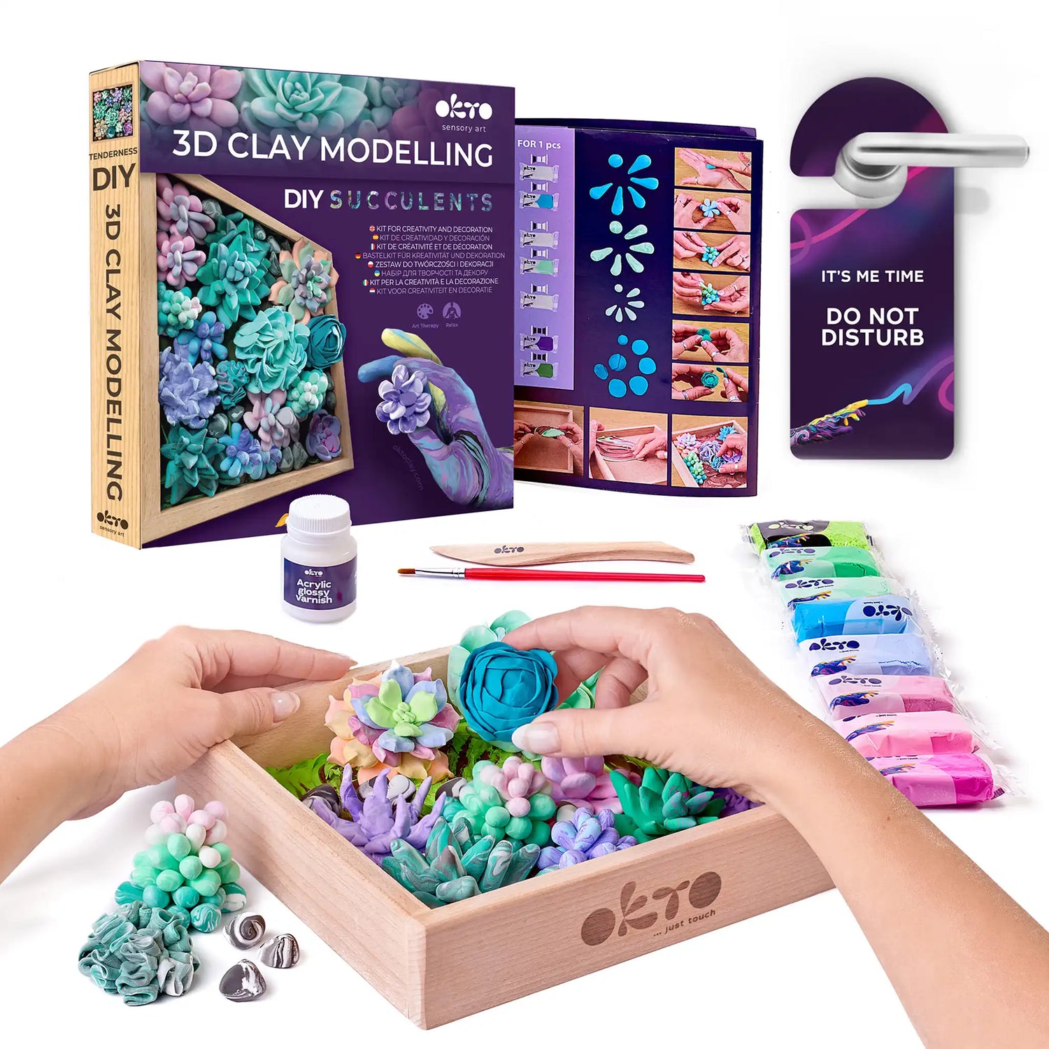 Air Clay Craft Kit Wood&Craft DIY "Succulents" TENDERNESS