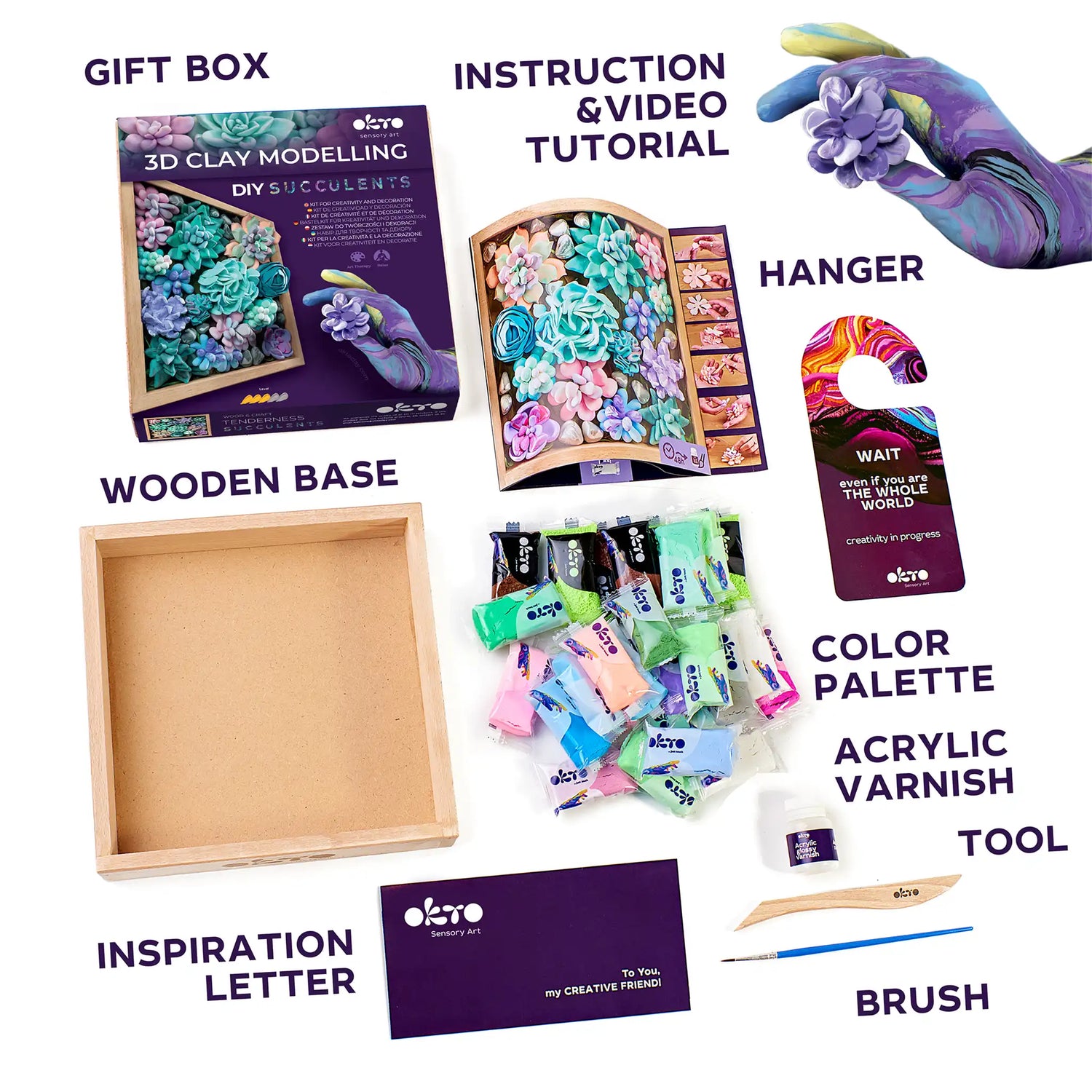 Air Clay Craft Kit Wood&Craft DIY "Succulents" TENDERNESS