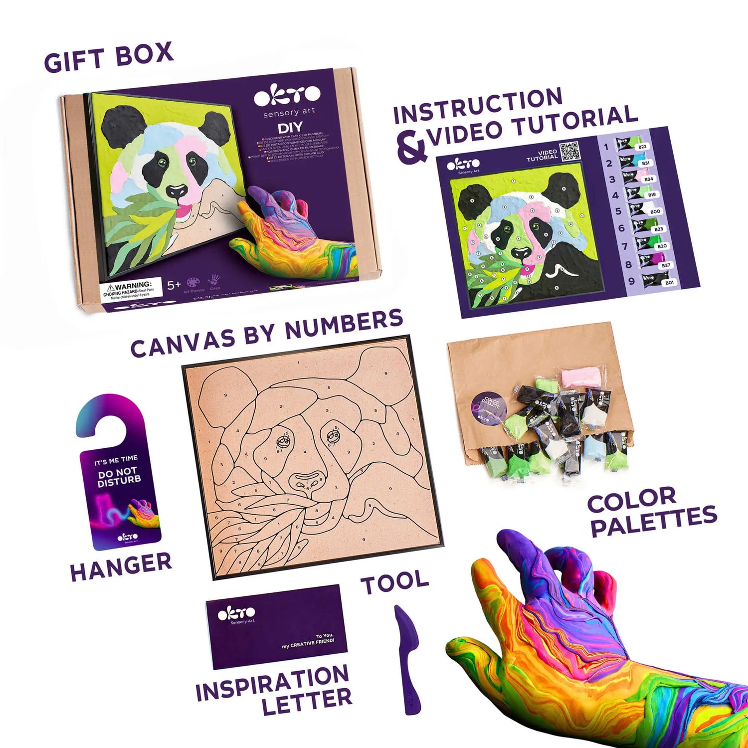Coloring with clay set by numbers PANDA