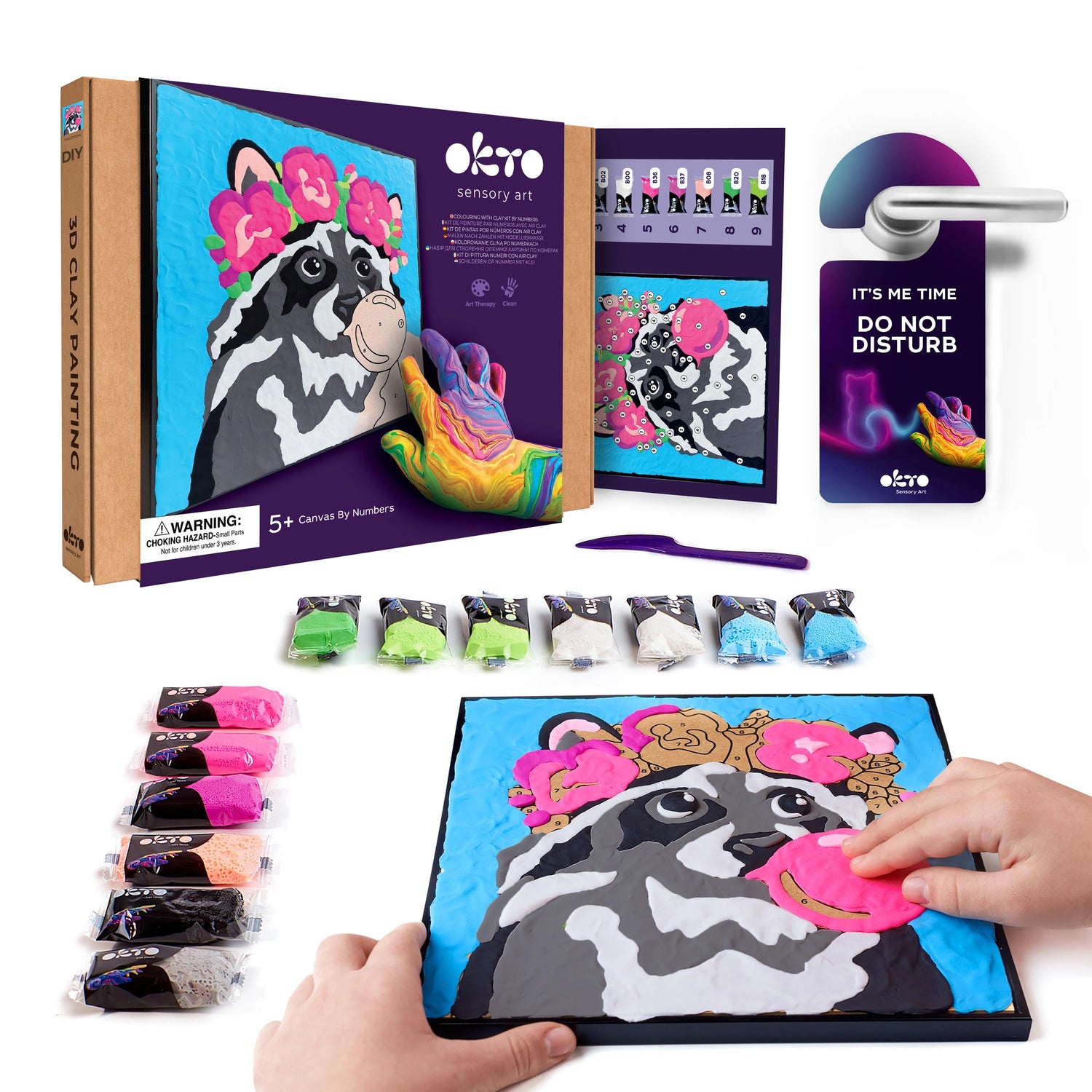 Coloring with clay set by numbers RACCOON