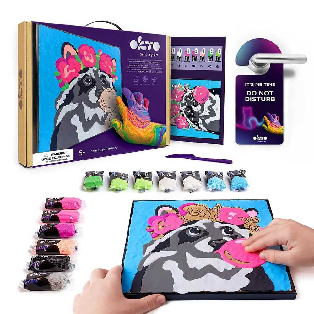 Coloring with clay set by numbers RACCOON