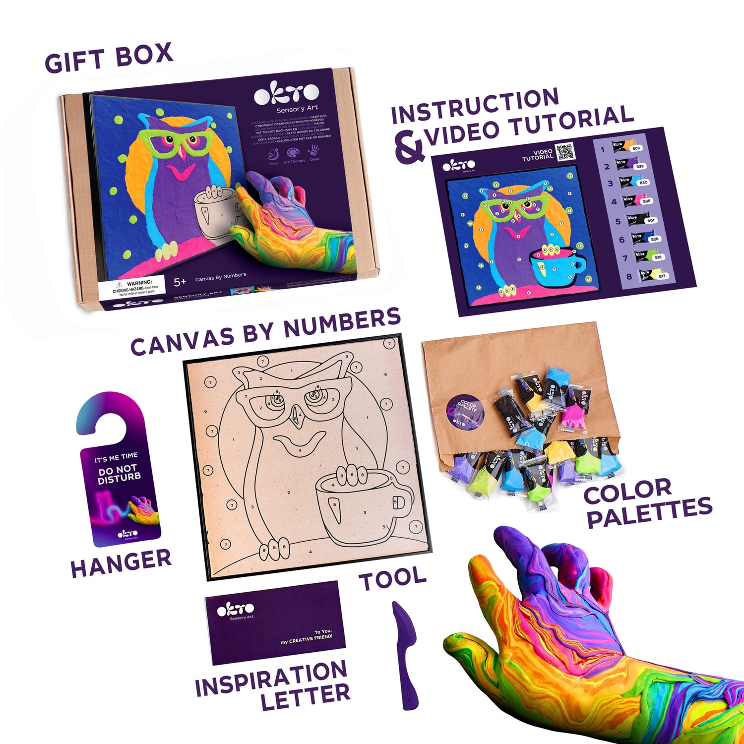 Coloring with clay set by numbers OWL
