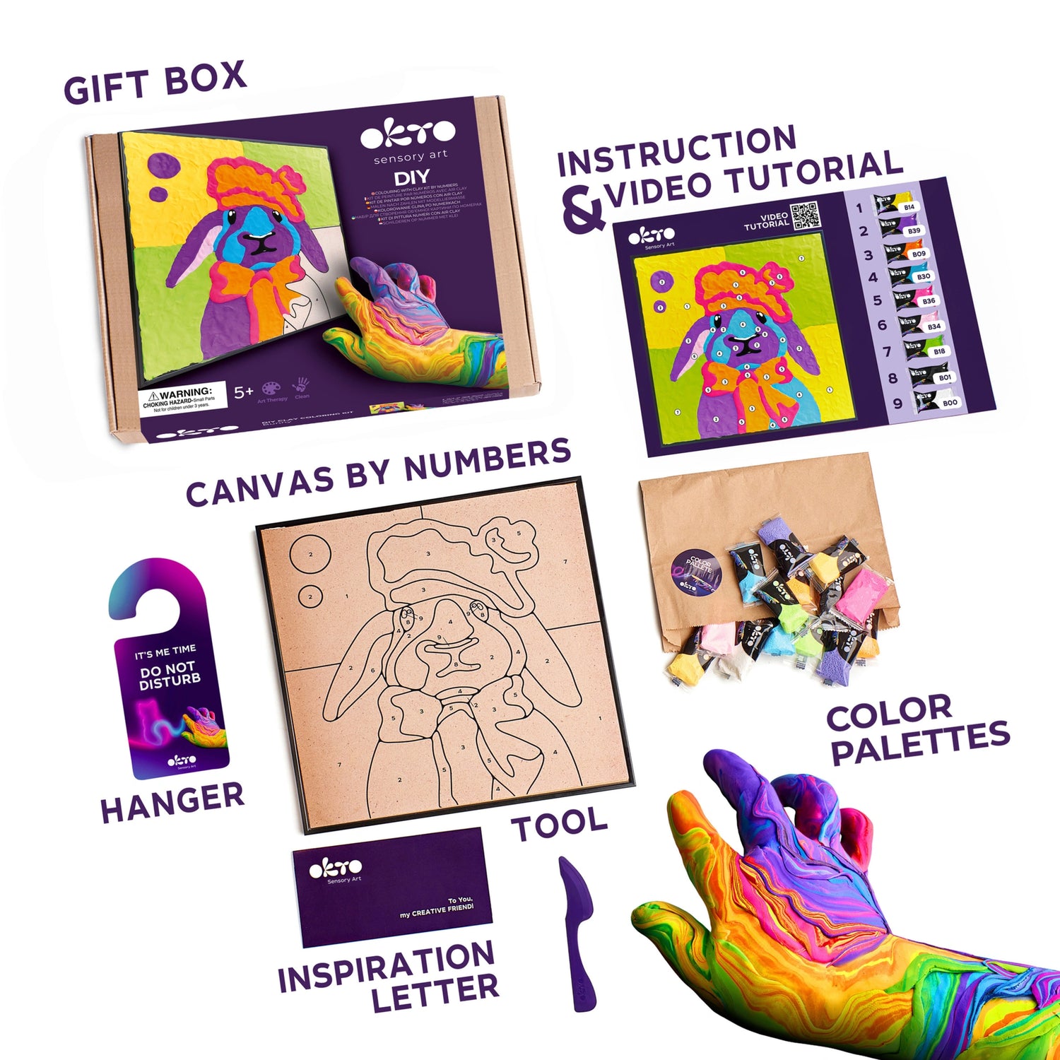 Coloring with clay set by numbers BUNNY