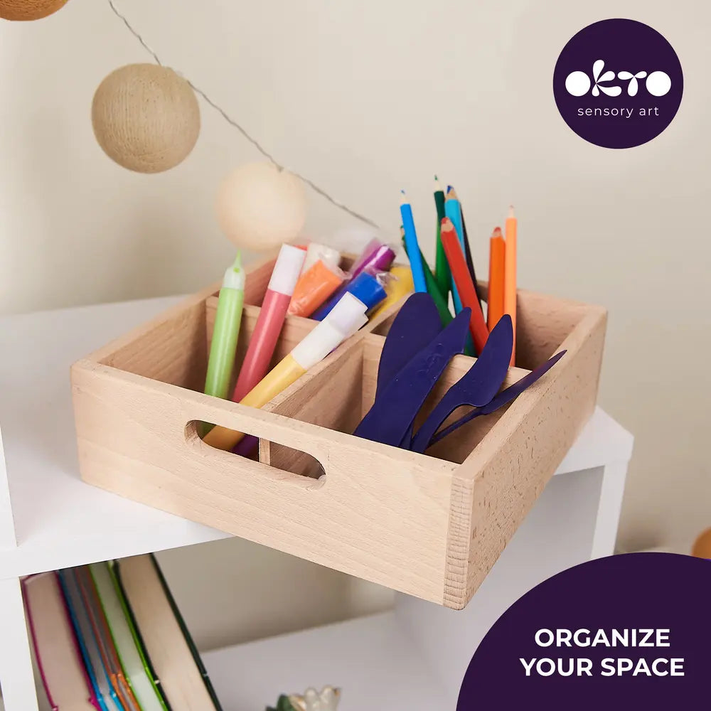School supplues  Wooden organizer box. 4 cells