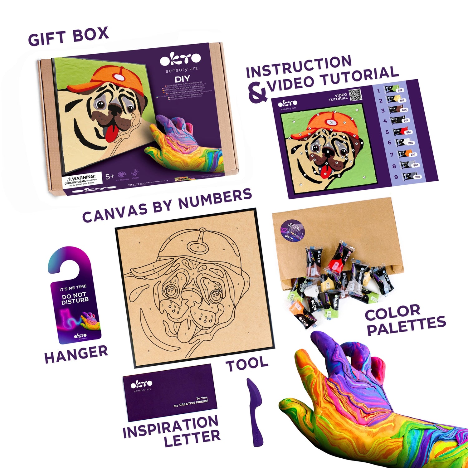 Coloring with clay set by numbers PUG DOG