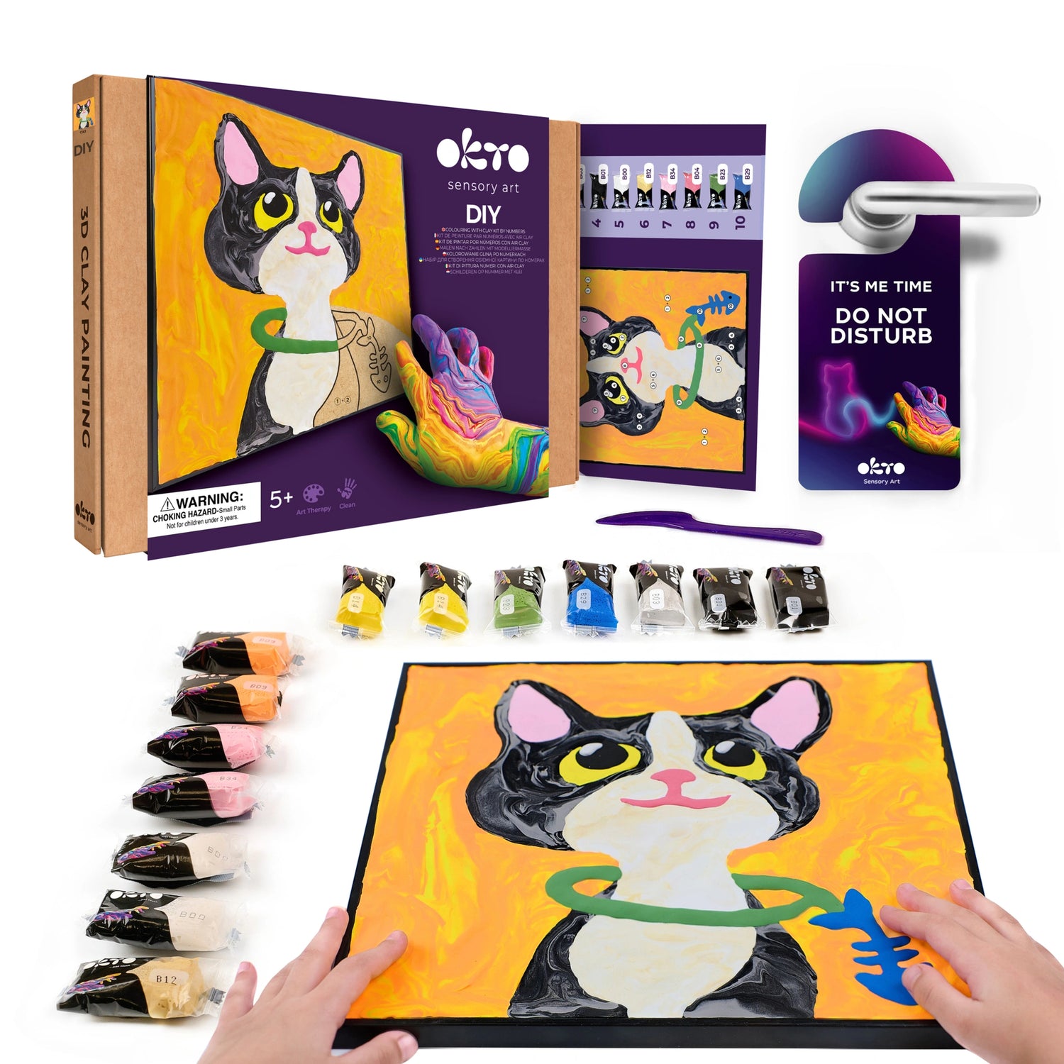 Coloring with clay set by numbers CAT