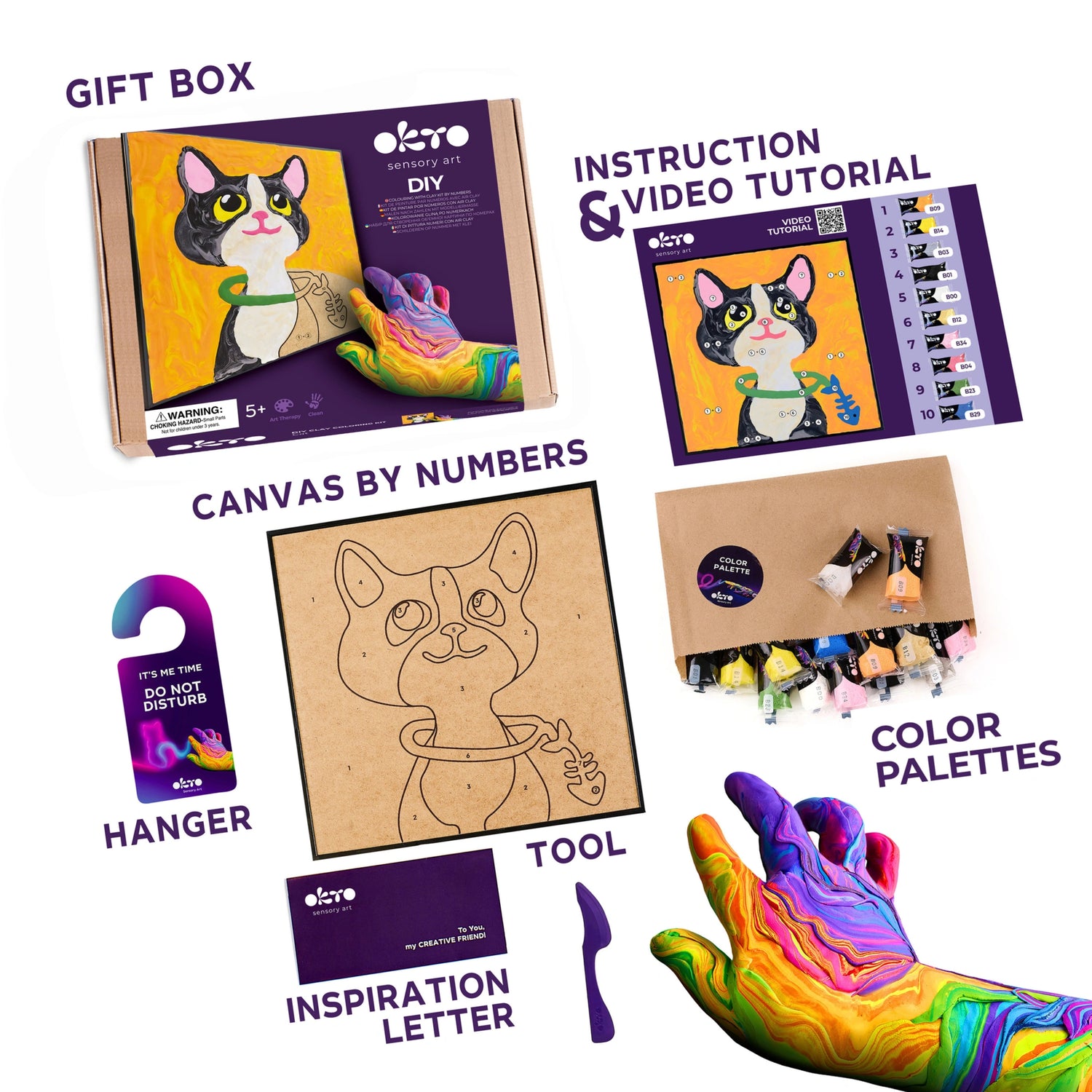 Coloring with clay set by numbers CAT
