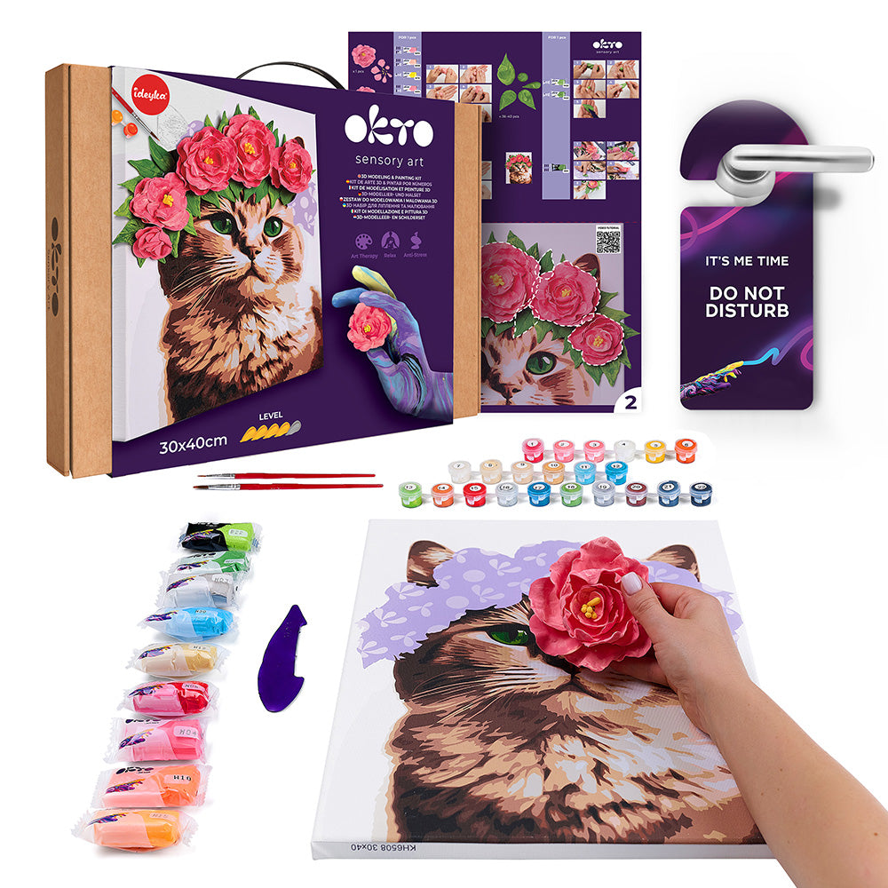 3D modeling+painting kit "A Cat in a Flower Crown"