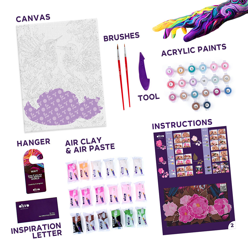 3D modeling+painting kit TM OKTO & Ideyka "Hummingbirds in love" 11.8" x 15.7" inch