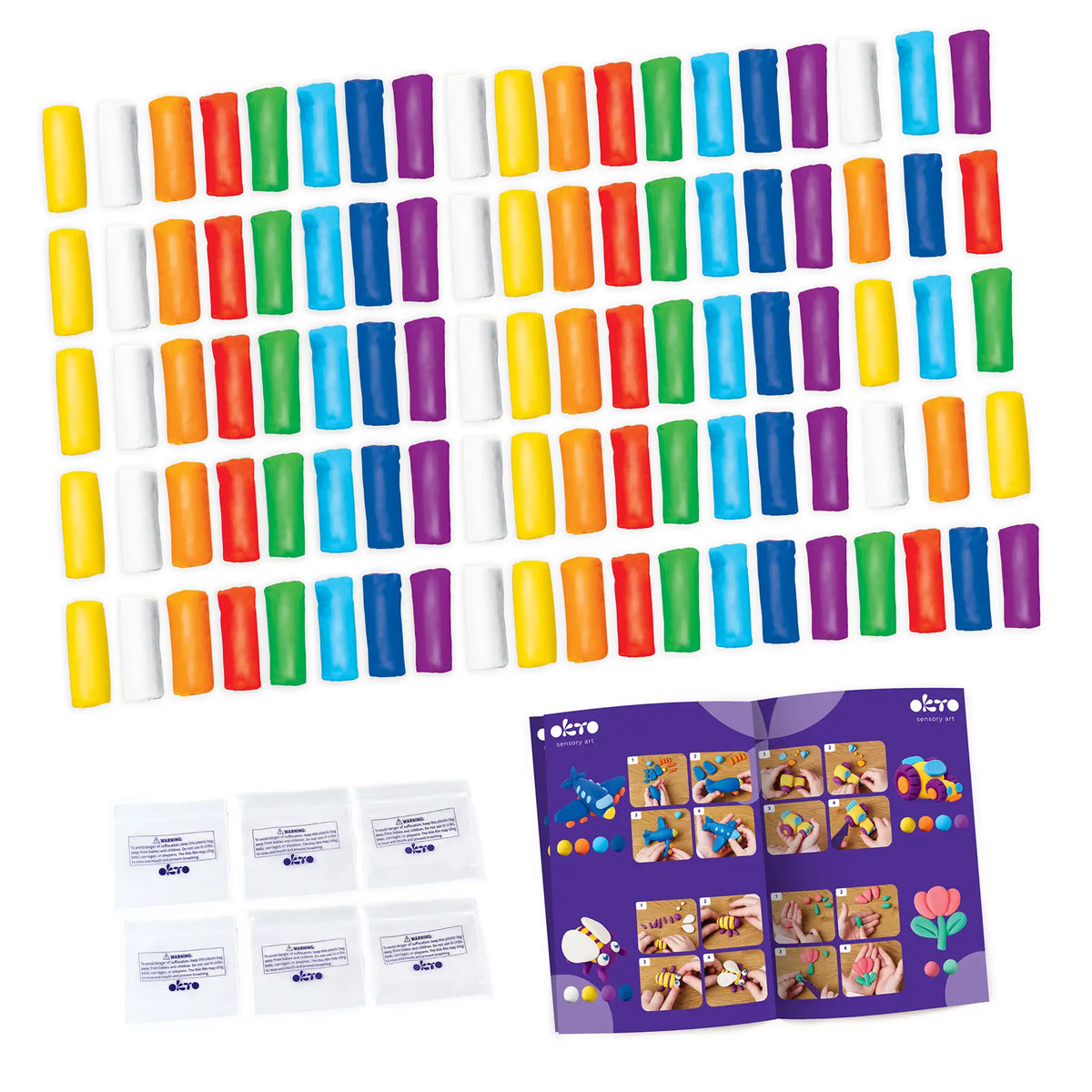Material escolar: Masa de colores para niños. Paquete de clase. 96 paquetes y 8 colores. 