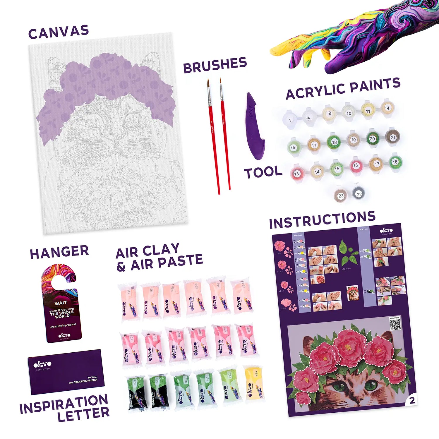3D modeling+painting kit "A Cat in a Flower Crown"